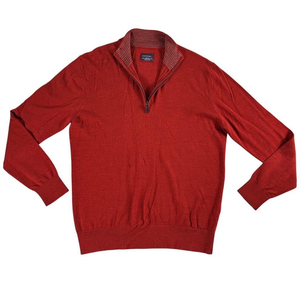 UNTUCKit Quarter Zip Sweater Mens Medium Red‎ Excellent Extrafine Merino Wool